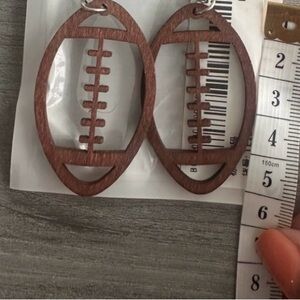 Wooden Football Shaped Dangle Earnings